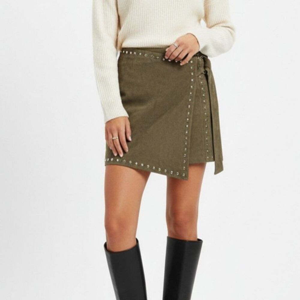 Forever 21 Brown Suede Leather Rivet Trim Mini Skirt S